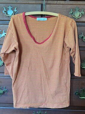 Vintage Calvin Klein Sport Striped V-Neck 3/4 Sleeve Top, size S